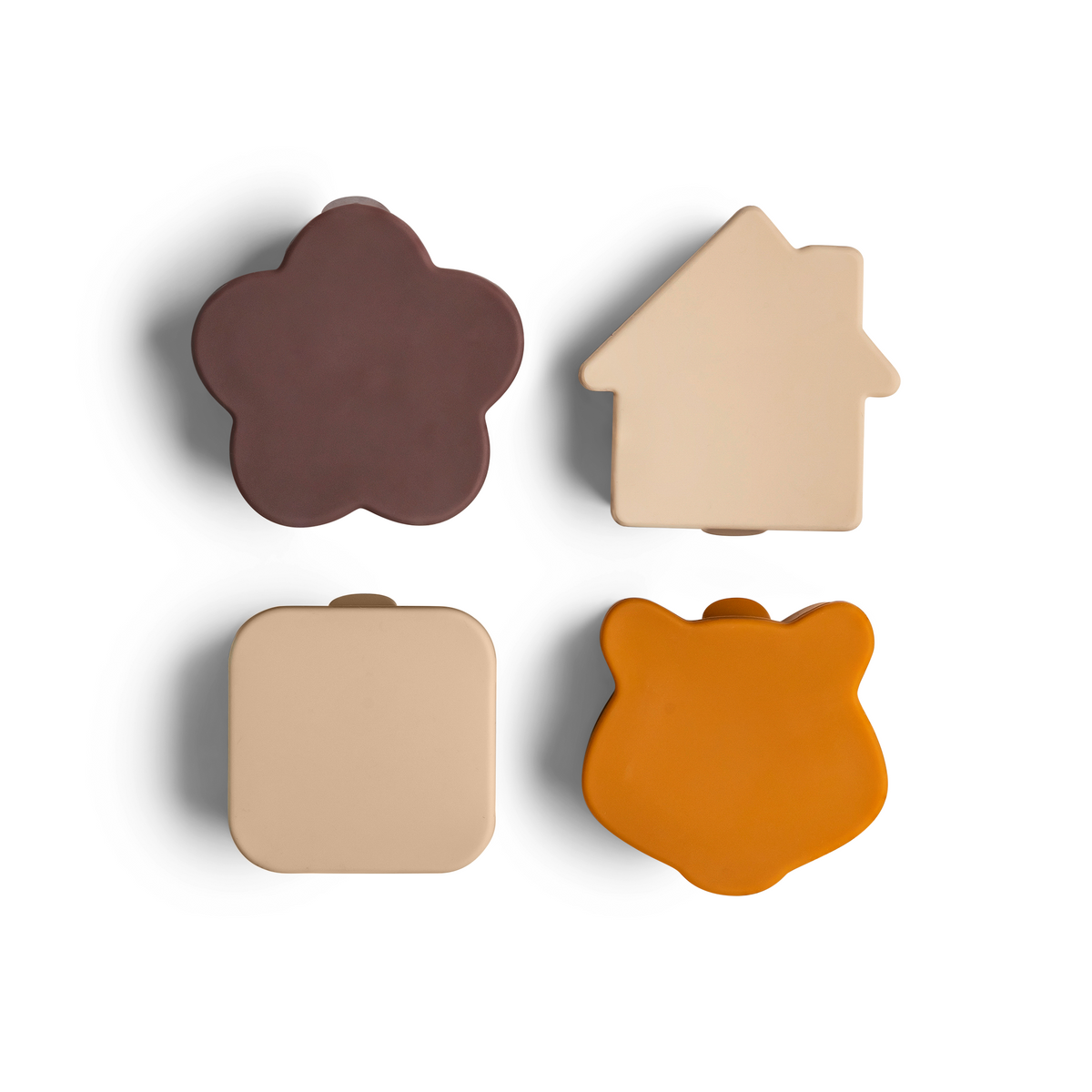 Set 4 Recipiente Etanșe din Silicon pentru Sosuri și Gustări (Beige, Caramel, Mov-Prună)