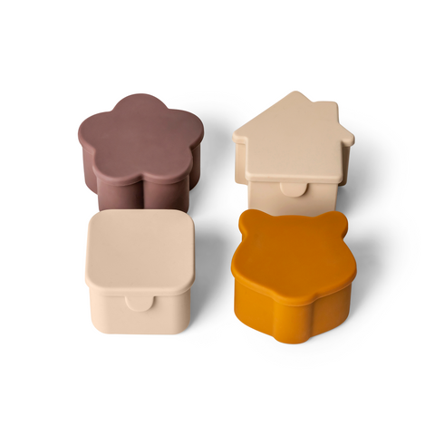 Set 4 Recipiente Etanșe din Silicon pentru Sosuri și Gustări (Beige, Caramel, Mov-Prună)