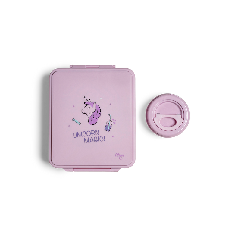 Caserolă prânz Mare cu 4 compartimente Citron design Unicorn + 1 borcan termoizolant