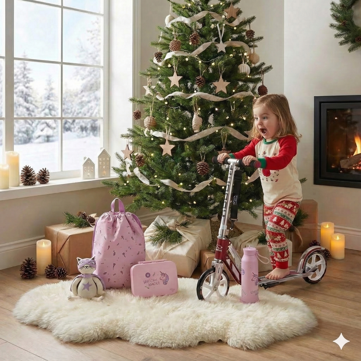 🦄Set Cadou "Aventuri de Poveste": Trotinetă Hudora, Magia Unicornilor și Pisicuța Cathy, 4-10 ani