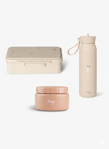 Set Citron Balerină Petit: Caserolă Prânz cu 2 Compartimente, Borcan Termoizolant 250ml și Sticlă Termos 350ml