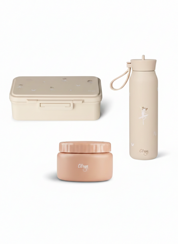 Set Citron Balerină Petit: Caserolă Prânz cu 2 Compartimente, Borcan Termoizolant 250ml și Sticlă Termos 350ml