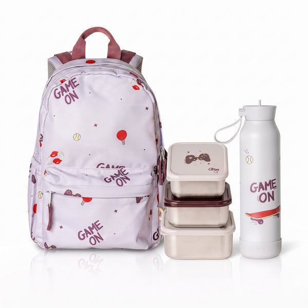 Set Citron Cool Kid – School & Snack: Ghiozdan + 3 Caserole Inox + Sticlă Termos 350 ml
