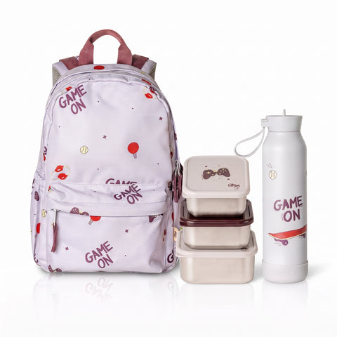 Set Citron Cool Kid – School & Snack: Ghiozdan + 3 Caserole Inox + Sticlă Termos 350 ml