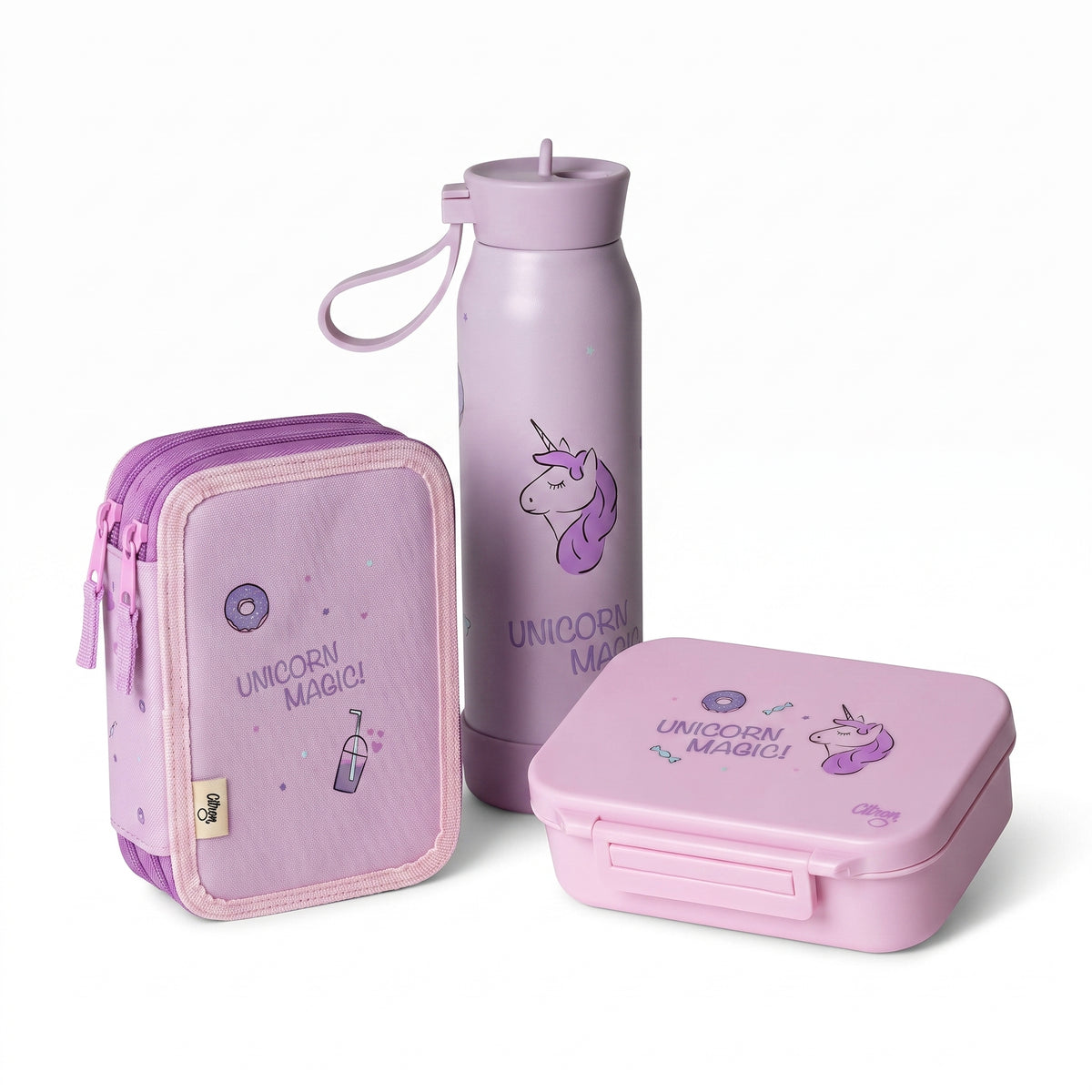 Set Citron Unicorn Back to School– Caserolă + Sticlă + Penar