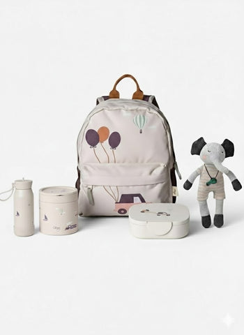 Set Citron Vehicule ghiozdan sticla apa termos mancare caserola bio si jucarie elefant Picca Loulou