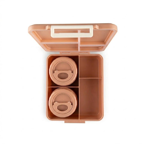 Set Trio Prânz ifamily: Caserolă Mare Citron, Borcan Termos 250ml și Set Tacâmuri – Ediție Roz cu 2 Recipiente Termice