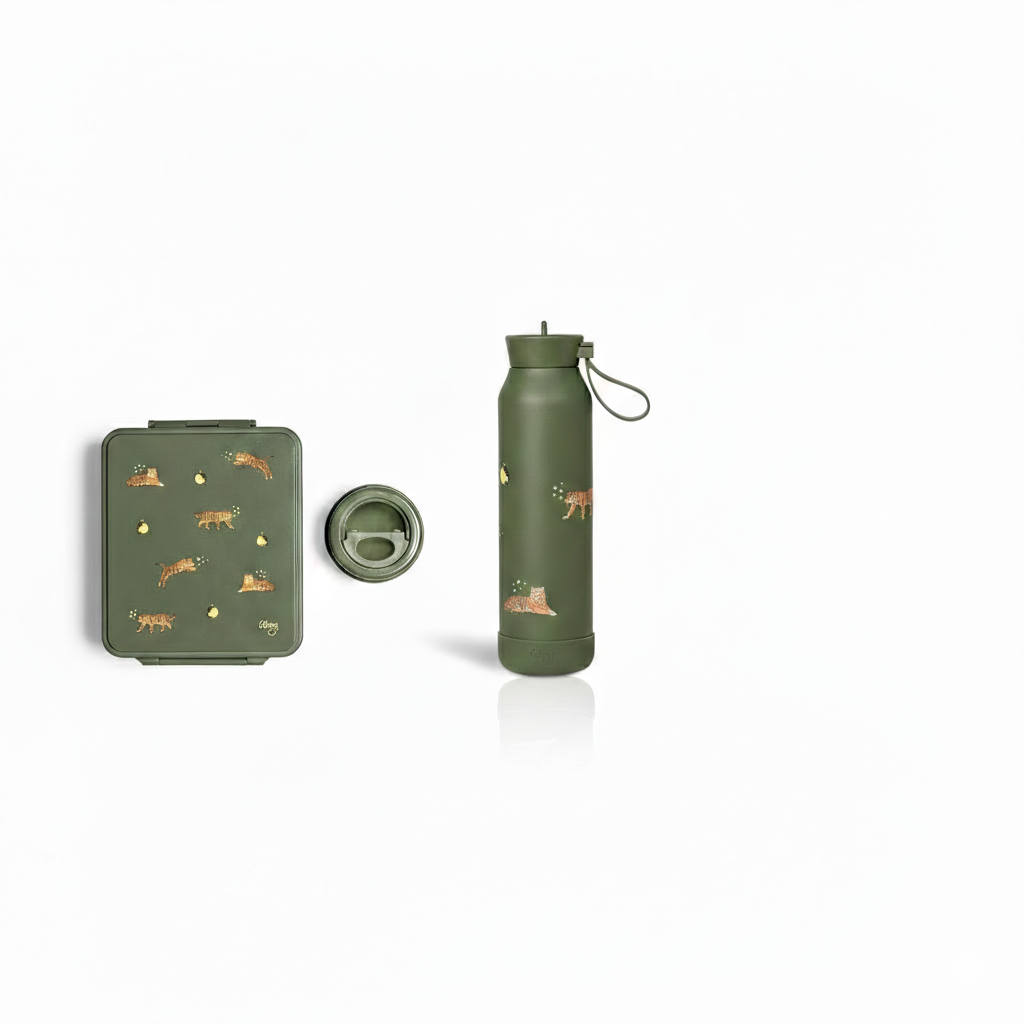 Set Prânz Citron Tigru: Caserolă cu Borcan Termo Inox + Sticlă Termos 500ml certificat LFGB, cea mai sigură soluție de hrănire pentru copii în 2026.