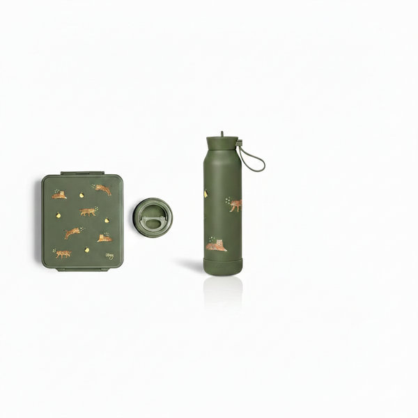 🐯 Set Prânz Citron Tigru: Caserolă cu Borcan Termo Inox + Sticlă Termos 500ml