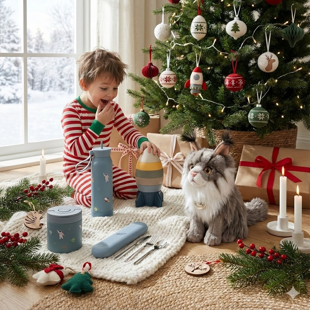 🎄 Set Cadou Premium "Micul Astronaut & Prietenii Săi" – Magia Crăciunului sub Brad, 1,5-2 ani