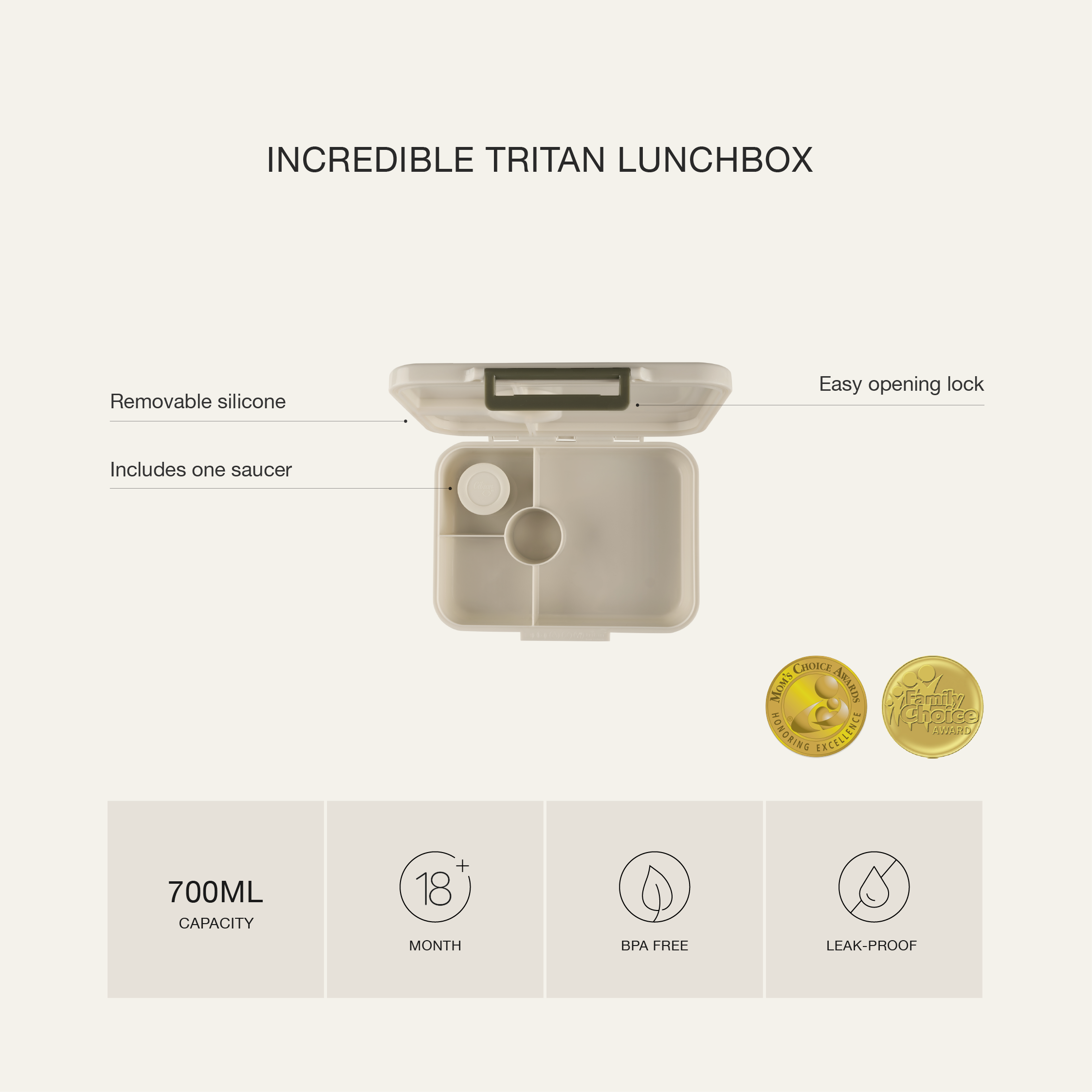 Caserolă prânz din Tritan cu 4 compartimente design Dino