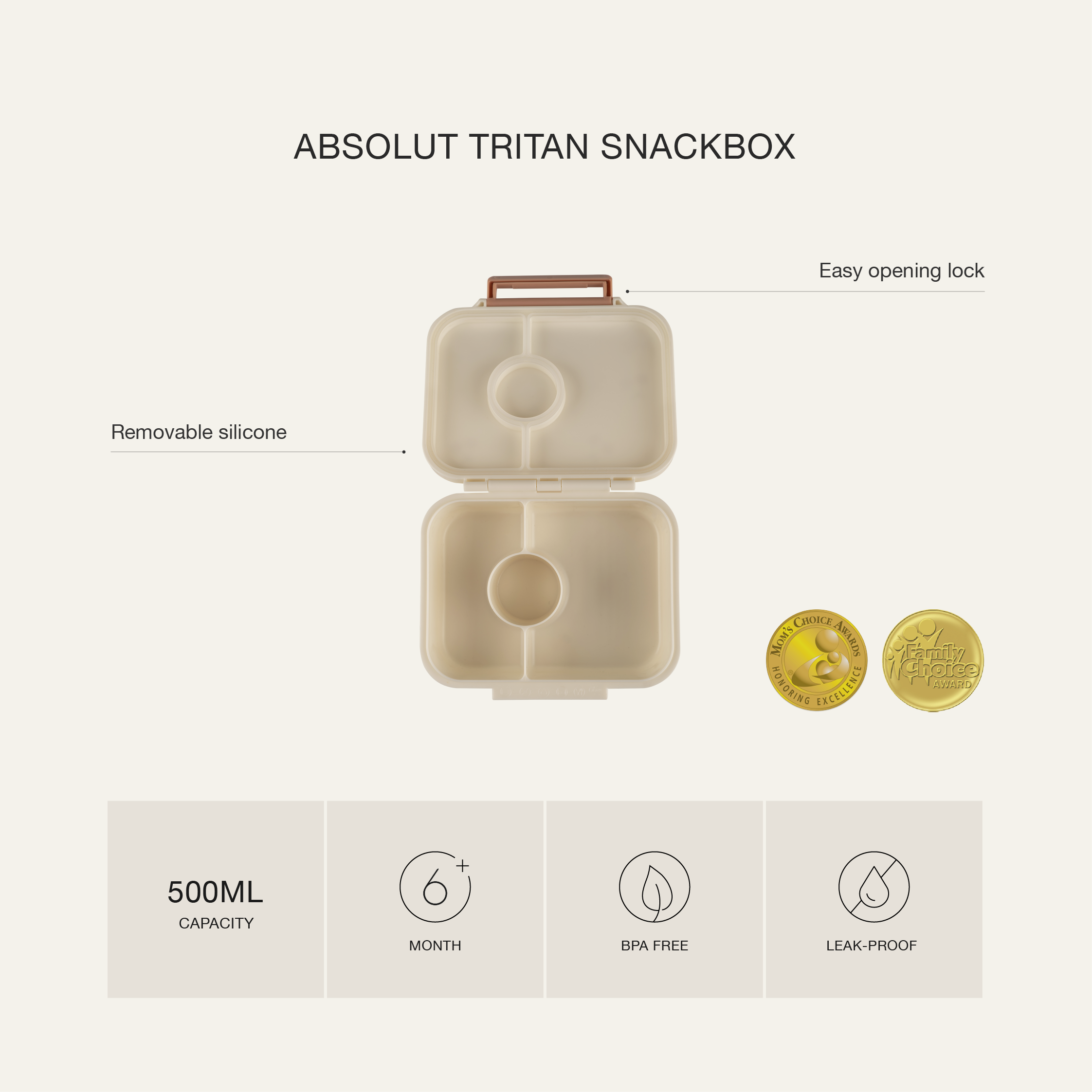 Caserolă gustări din Tritan cu 3 compartimente design Lămâie
