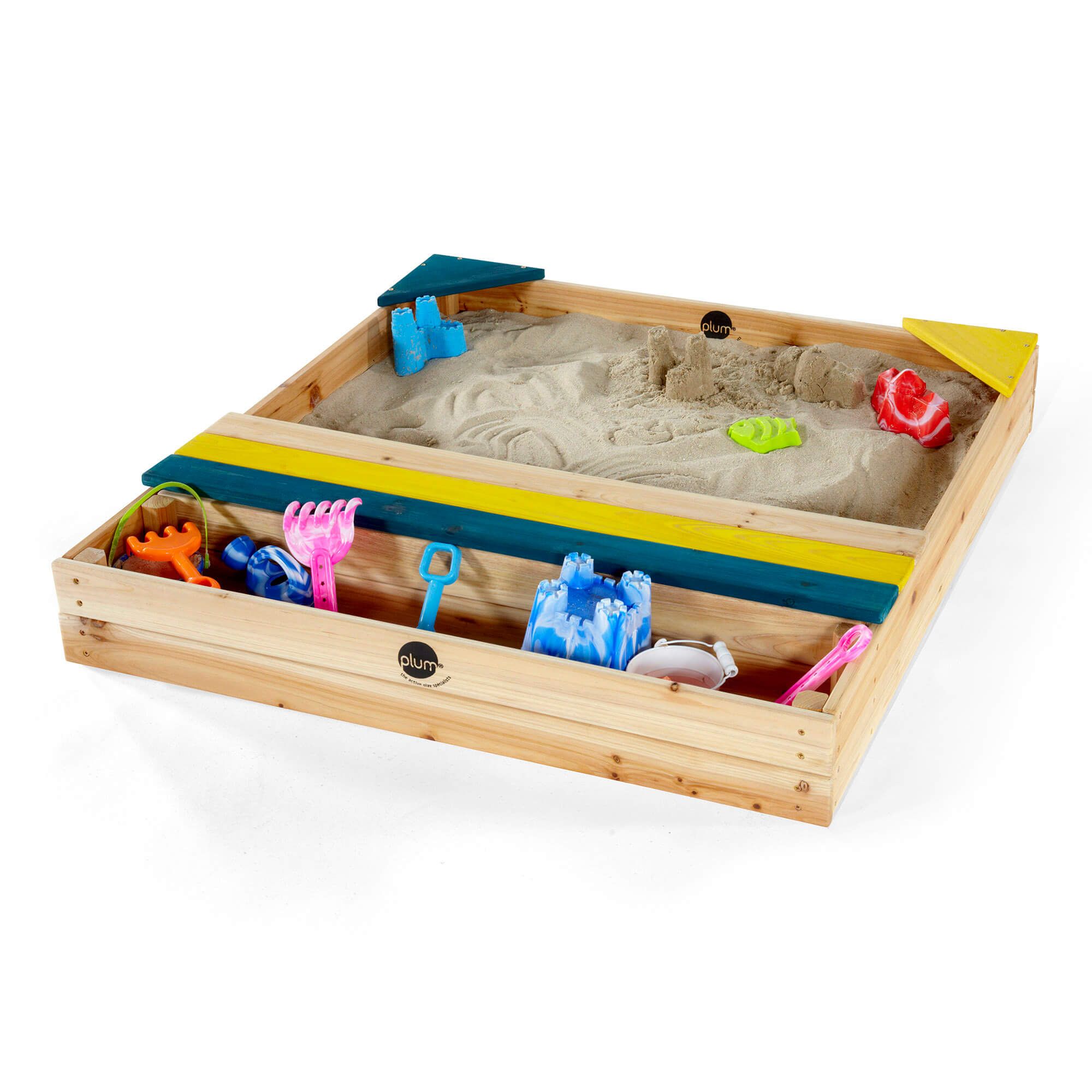 Cutie de nisip din lemn cu loc pentru depozitarea jucăriilor