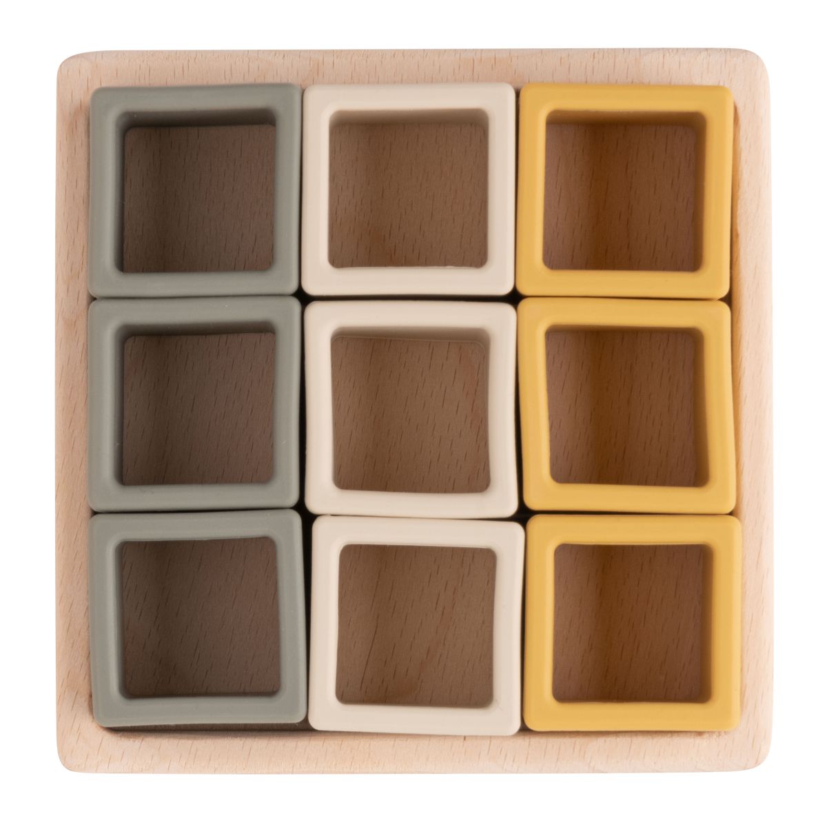 Puzzle din lemn în formă de pătrat și forme din silicon pentru bebeluși