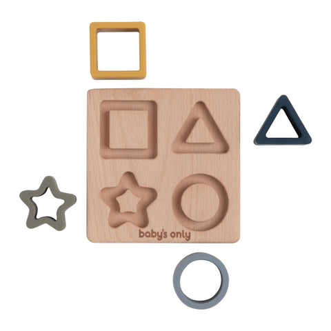 Puzzle cu tablă din lemn și forme din silicon pentru bebeluși